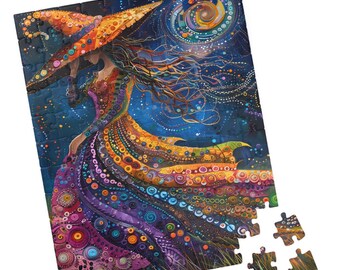 Mystical Witch Jigsaw Puzzle: Abstract Celestial Night Sky Art