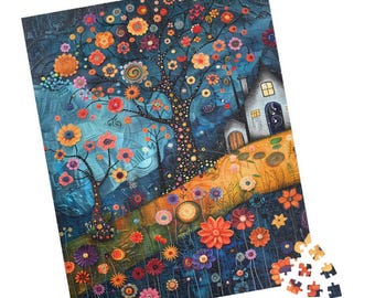 Floral Farmhouse Jigsaw Puzzle: Folk Art Countryside Design