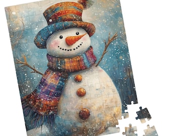 Winter Snowman Puzzle: Colorful Top Hat, Holiday Jigsaw