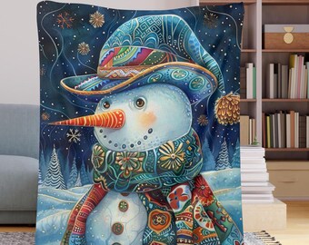 Colorful Dapper Snowman - Soft Light Weight All Seasons Art Blanket. Gift for Birthdays, Holidays, Hospital Patients and Nursing Homes