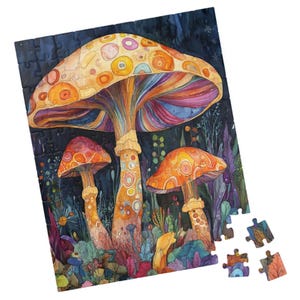 Rainbow Mushroom Puzzle. Colorful Botanical Art Jigsaw. Gift for Holidays, Birthdays, Get Well and Nursing Homes. Fun Tech-free Activity