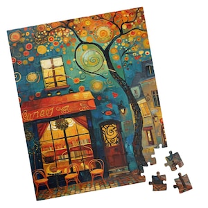 Colorful Cafe - Impressionist Style Jigsaw Puzzle. Tech-free Activity. Great Gift for Birthdays, Paitents, and Nursing Homes