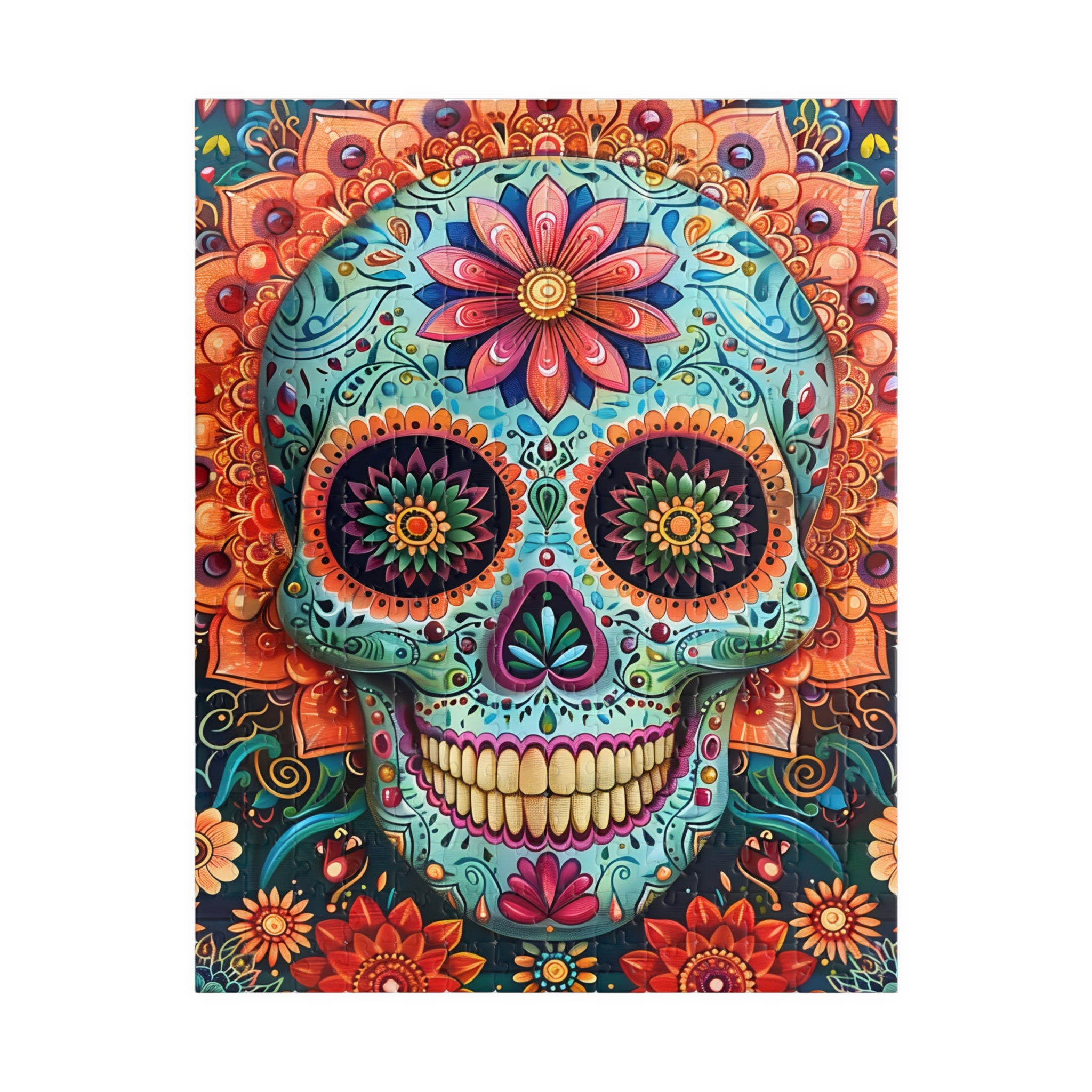 Blue Sugar Skull Jigsaw Puzzle. Great Gift for Day of the