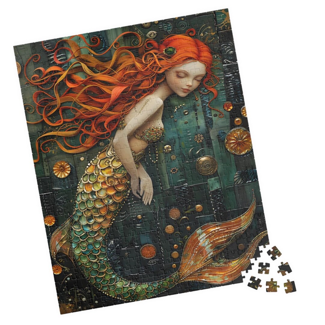 Beautiful Young Mermaid With Red Hair Jigsaw. Boho Orange Water Nymph