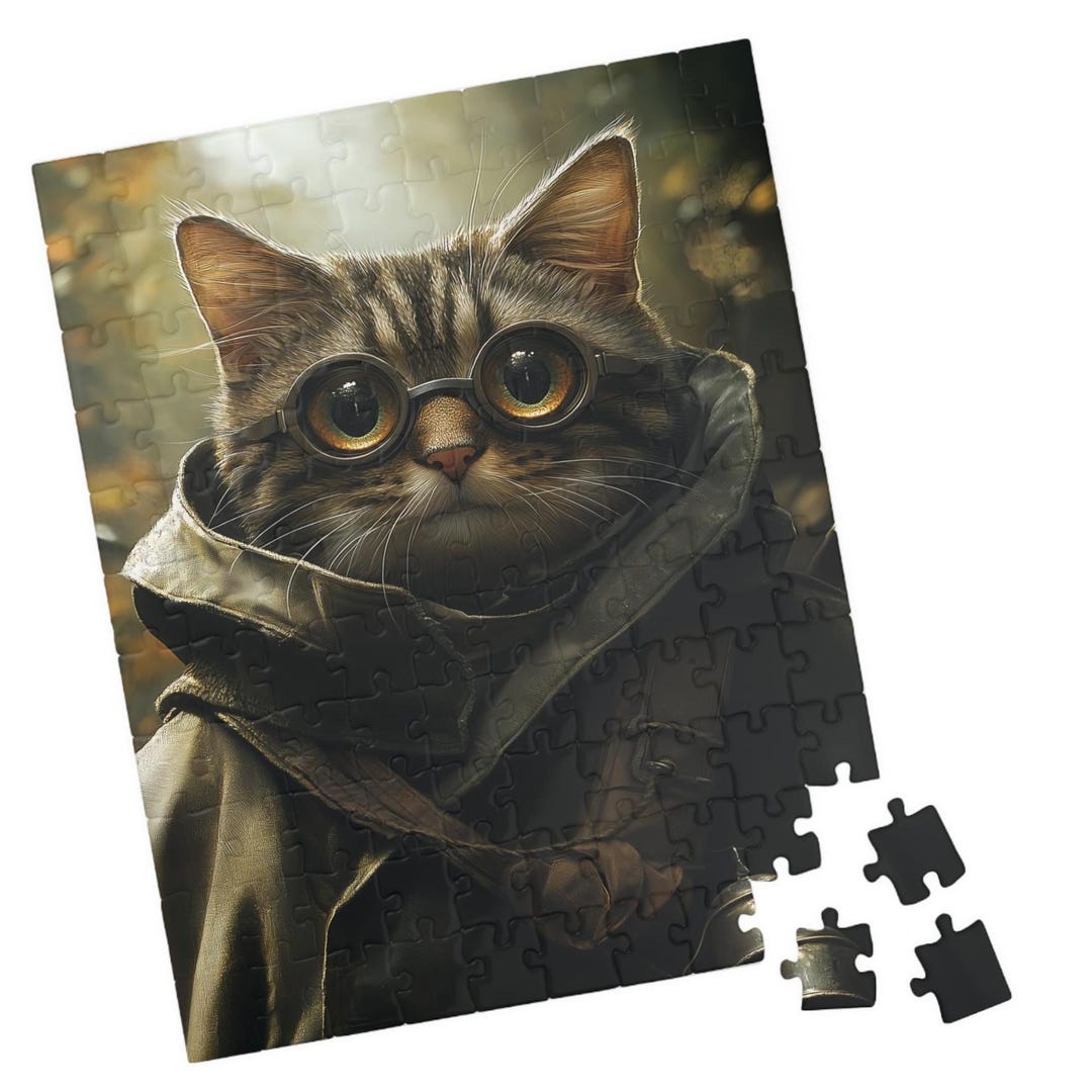 スチームパンク猫ジグソーパズル：ファンタジー猫探検家アートプリント