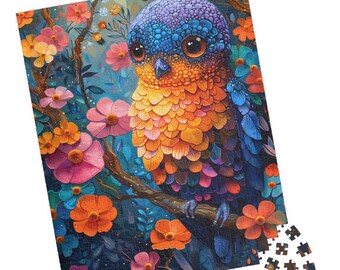 Tropical Bird Puzzle. Blue and Orange Fantasy Flower Jigsaw. Tech-free Family Activity. Fun Gift for Birthday or Get Well/Hospital Patients