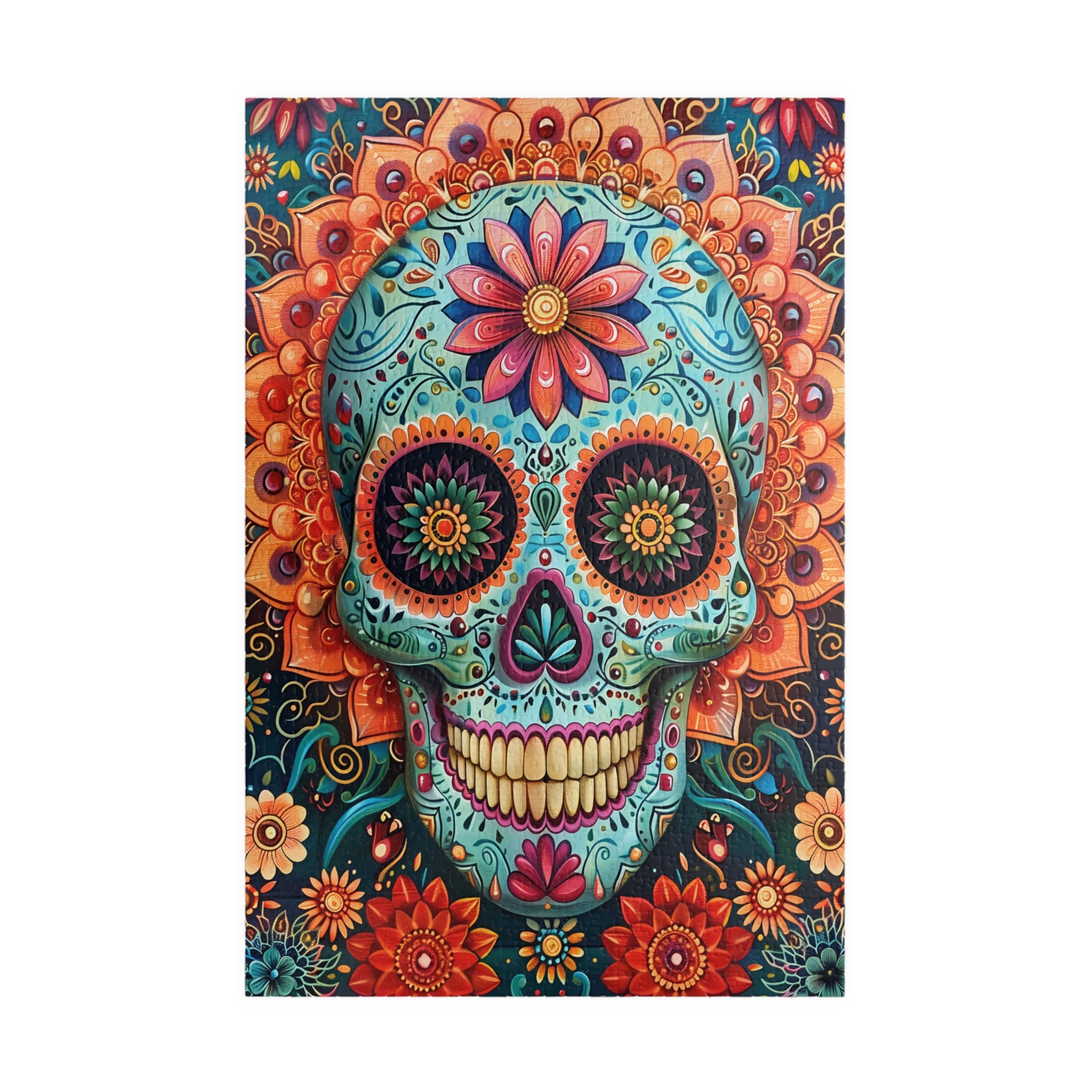 Blue Sugar Skull Jigsaw Puzzle. Great Gift for Day of the