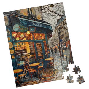 Rainy Fall Day at a Paris Cafe - Jigsaw Puzzle. Gift for Birthdays, Paitents, and Nursing Homes.Impressionist Style. Tech-free Activity.