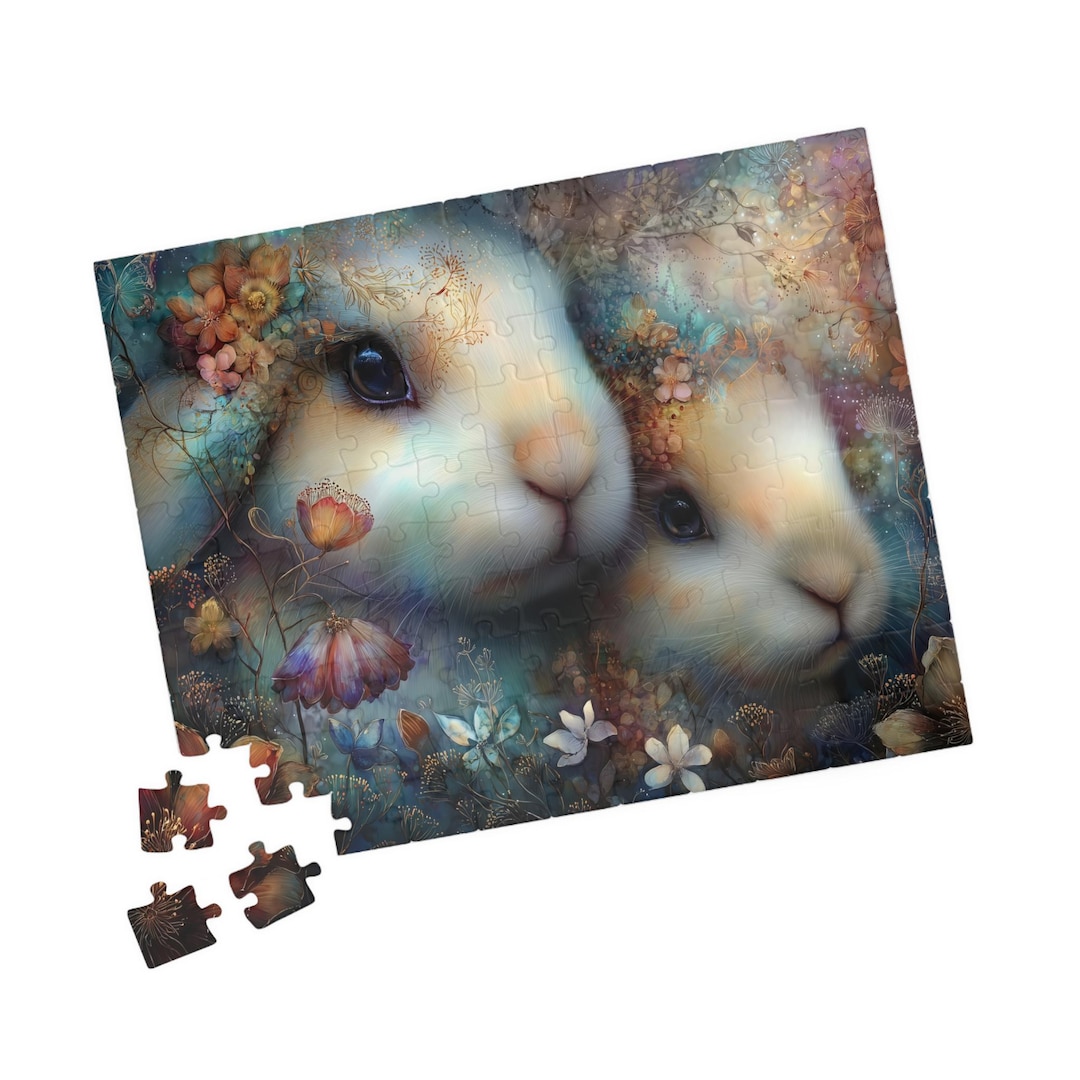 Dreamy Floral Rabbits Puzzle, Whimsical Fantasy Animal Jigsaw for Kids ...