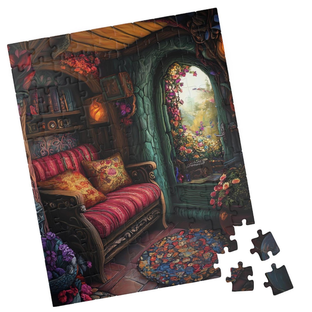Cozy Fairy Cottage Living Room Puzzle. Inside a Fairytale House Jigsaw ...
