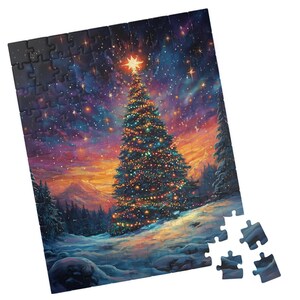 Magical Christmas Tree at Sunset - Jigsaw Puzzle. Gift for Holidays, Birthdays, Get Well and Nursing Homes. Fun Tech-free Activity