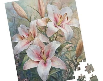 Pink and White Lilies - Jigsaw Puzzle. Beautiful Spring Flowers, Relaxing Gift for Easter, Anniversary, Birthdays and Get Well Present