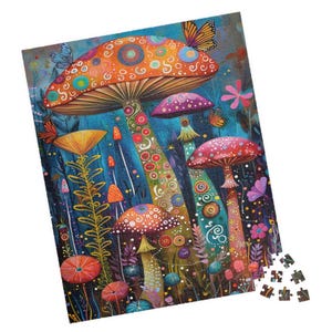 Colorful Mushroom Garden Jigsaw. Fantasy Woodland Puzzle. Fun Family Activity. Great Gift for Birthdays, Get Well, or Nursing Homes