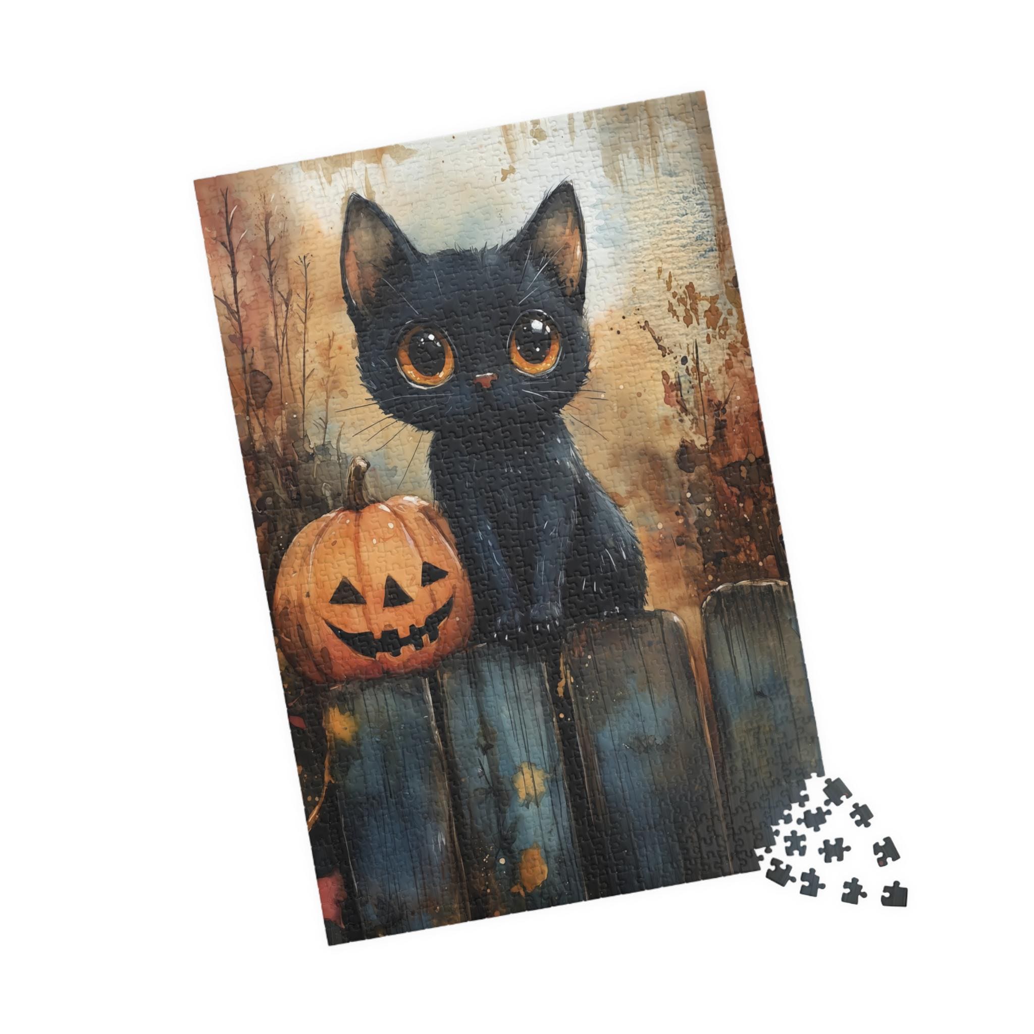 黒子猫のハロウィンパズル：猫とジャック・オー・ランタンの