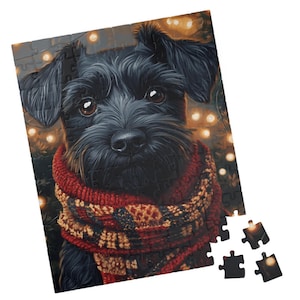 Puzzle Schnauzer Nero: Sciarpa per le Feste, Divertimento Senza Tecnologia