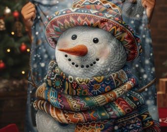 Snowy Day Snowman - Soft Light Weight All Seasons Art Blanket. Gift for Birthdays, Holidays, Hospital Patients and Nursing Homes