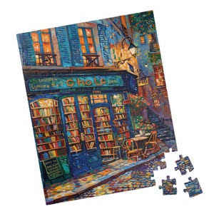 Book Shop in Paris - Jigsaw Puzzle. Tech-free Activity. Great Gift for Birthdays, Paitents, and Nursing Homes. Impressionist Style.