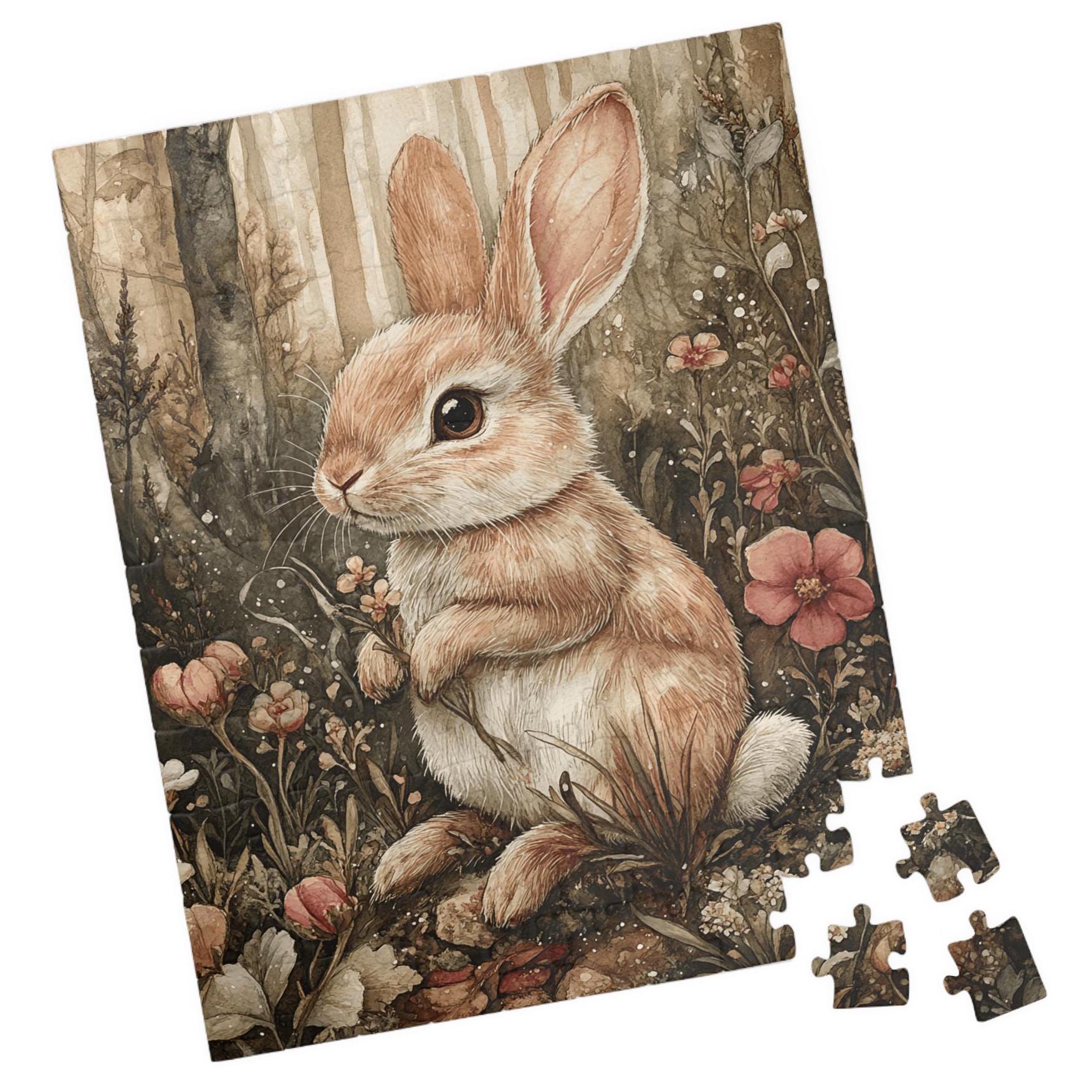 Brown Rabbit in the Forest With Flowers - Puzzle. Spring Landscape ...