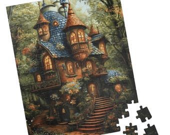 Fairytale House in the Forest - Jigsaw Puzzle. Gift for Holidays, Birthdays, Get Well, and Nursing Homes. Fun Tech-free Activity