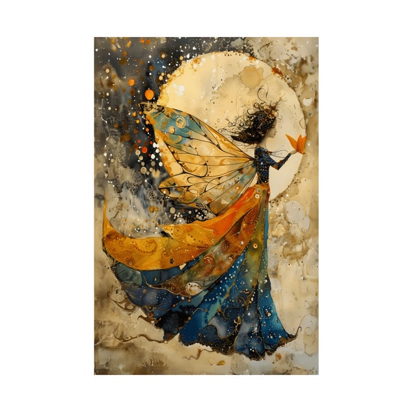 Moon Fairy III Print/Poster. Watercolor Faerie Wall Art. Fantasy Decor for Bedroom, Office, Living, Dining, Laundry Room or Nursery