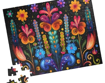 Colorful Folk Art Jigsaw Puzzle. Unique and Fun Tech-free Family Activity. Great Gift for Birthdays, Get Well, or Nursing Homes