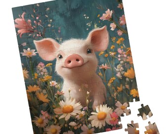 【原画】『ドルゴレ・ブガ』（猪　イノシシ　パステル画） 花の中の豚のジグソーパズル：テクノロジーを使わない楽しい