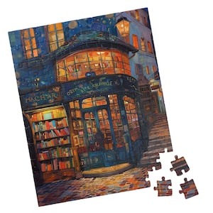 Parisian Book Shop - Jigsaw Puzzle. Great Gift for Birthdays, Paitents, and Nursing Homes. Impressionist Style. Tech-free Activity.