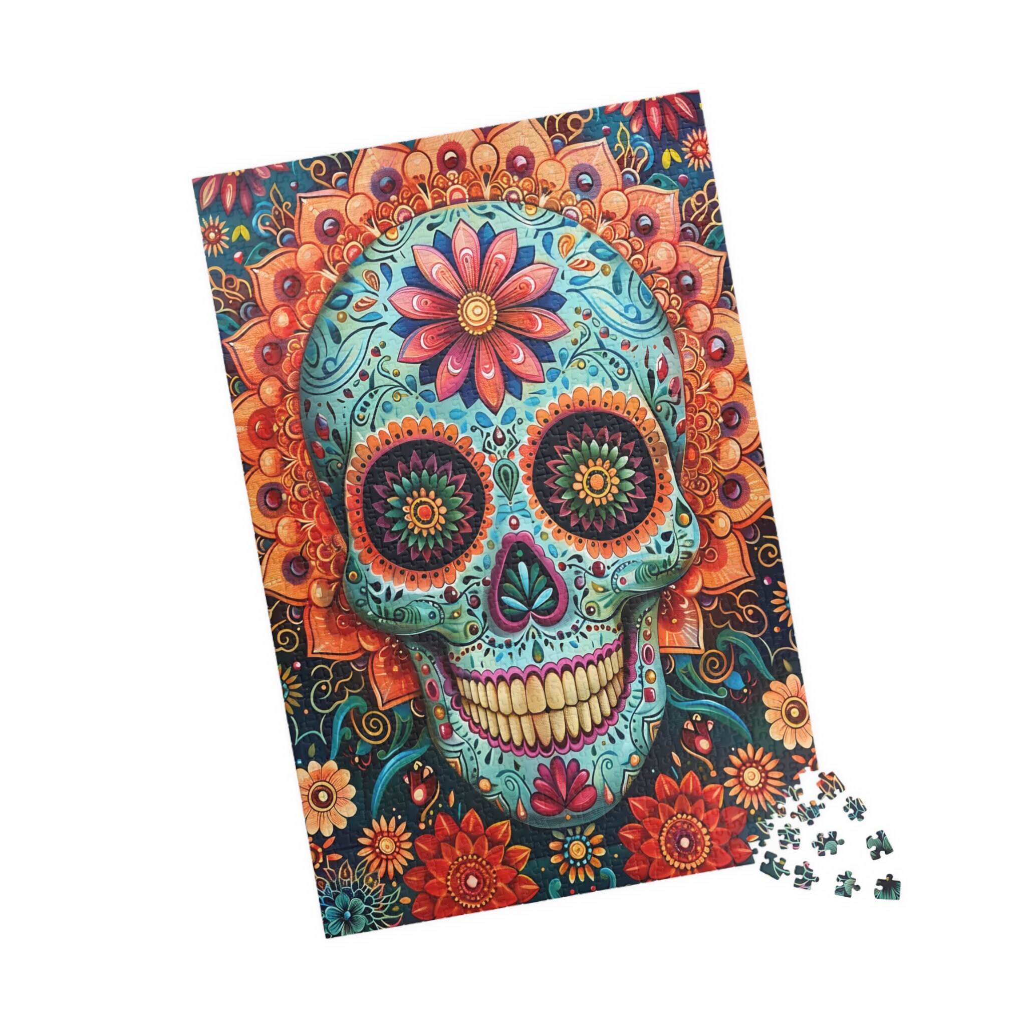 Blue Sugar Skull Jigsaw Puzzle. Great Gift for Day of the