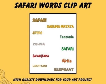 Safari Word Art, Digital Download, Clip Art, Tanzania, Kenya, Africa, Digital Words, Collage & Scrapbooking Clip Art, Word Art Quotes