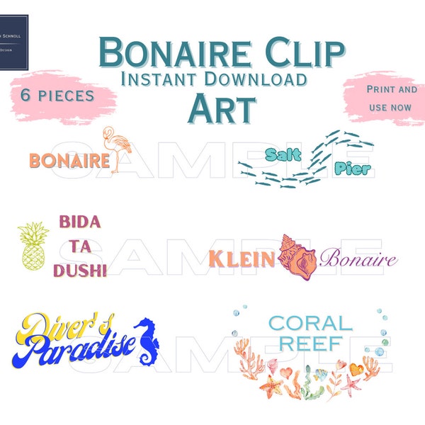 Bonaire Clip Art, Bonaire Caribbean Netherlands, Digital Download, Bonaire Vacation, Scuba Diving, Instant Download, Scrapbooking, Collage