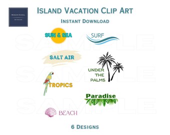 Island Vacation Clip Art, Digital Words, Island Phrases, Digital Download, Beach Words, Paradise, Scrapbooking, Surf, Sun, Sea