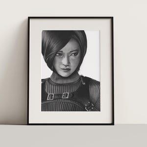 Ada Wong Charcoal Portrait Print: Resident Evil (NO FRAME)