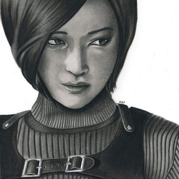 Impresión de retrato de carbón de Ada Wong: Resident Evil