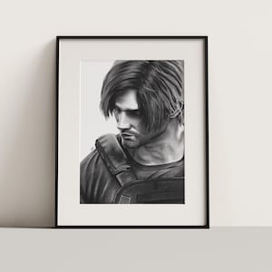 Leon Kennedy Charcoal Portrait Print: Resident Evil (NO FRAME)