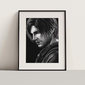 Leon Kennedy Resident Evil Death Island Kohle Portrait Print (OHNE RAHMEN)