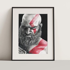 God of War Kratos Charcoal Portrait Print (NO FRAME)