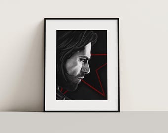 Bucky Barnes Winter Soldier Charcoal Portrait Print (NO FRAME)