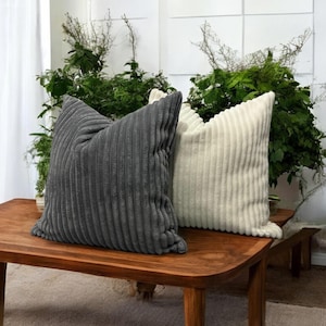 Grijze corduroy sierkussenhoes, crème geribbelde fluwelen kussensloop, zachte decoratieve corduroy kussens, sierkussen voor bed, Euro dekenhoezen