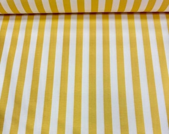 Yellow Striped Duck Cloth by the Yard, Water Repellent and Stain-Resistant Outdoor Fabric for Cushions, Upholstery, Decor, and Sewing Ideas