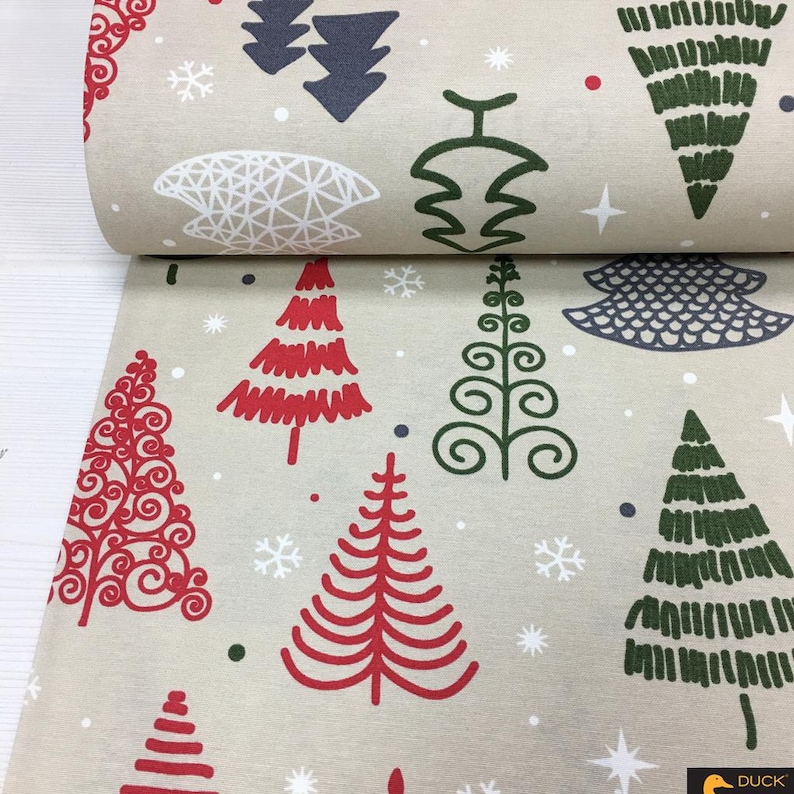 Christmas Upholstery Fabric by the Yard, Beige Xmas Fabric for Pillow