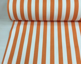Terracotta Striped Duck Fabric by the Yard, Water Repellent Outdoor Material for Upholstery, Cushions, and Sewing Projects