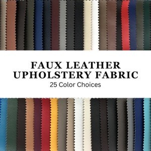 Op de afbeelding: Een selectie van 25 kunstlederen bekledingstofstalen in verschillende kleuren, waaronder bruin, rood, blauw, zwart, wit en grijs. Kunstleer Bekledingstof 25 Kleurkeuzes