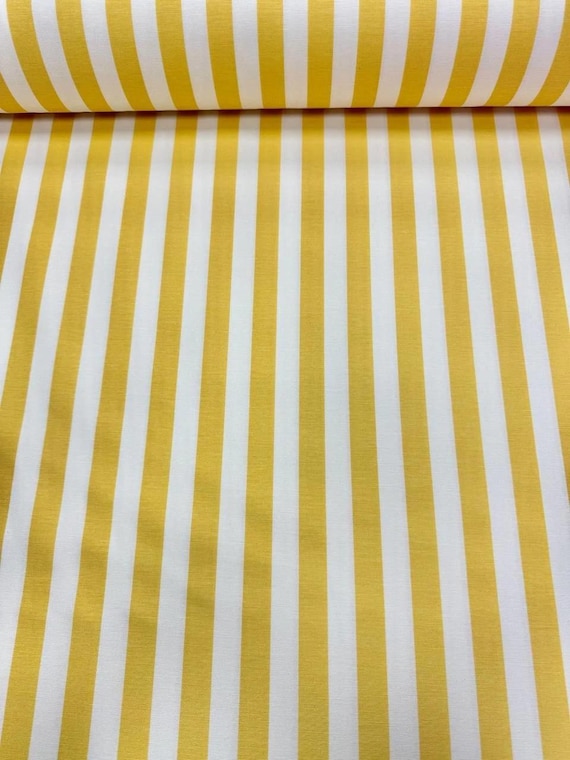Yellow Striped Duck Cloth by the Yard, Water Repellent and Stain-Resistant Outdoor Fabric for Cushions, Upholstery, Decor, and Sewing Ideas