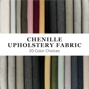 Könnte beinhalten: Eine Auswahl von 20 Chenille-Polsterstoff-Mustern in verschiedenen Farben, darunter Beige, Grau, Schwarz, Braun, Grün und Pink. Chenille-Polsterstoff. 20 Farboptionen.
