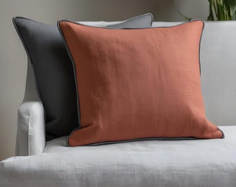 Piping Heavy Linen Pillow Cover, Corded Linen Throw Pillow Cover, Upholstery Linen Decorative Pillows, Piping Pillow Euro Shams for Sofa