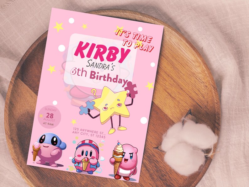 Editable Kirby Birthday Invitation Template Printable - Etsy