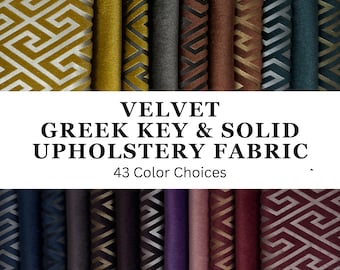 Velvet Fabric Upholstery and Drapery Fabric by the Yard, Greek Key Design Upholster Fabric, Solid Velvet Fabric Meter, Velvet Curtain Fabric