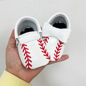 Baseball Loafers baby moccasins, baby soft sole shoe, baby crib shoes,, baby shoes, soft sole moccasins image 4