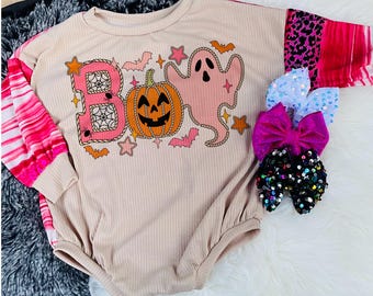 Boo Long Sleeve Bubble Romper With Snaps| Baby Shower Gift, Baby Romper, Baby Body Suit a23