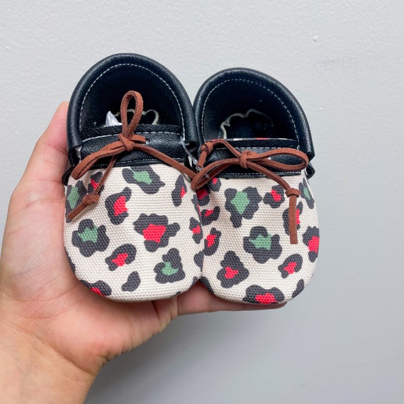 Leopard Christmas Loafers With Laces Texas Moccs Handmade Baby
